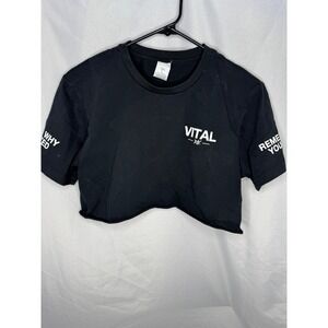 Vital Apparel Womens XL Cropped Graphic T-Shirt Black Raw Hem Streetwear Gym